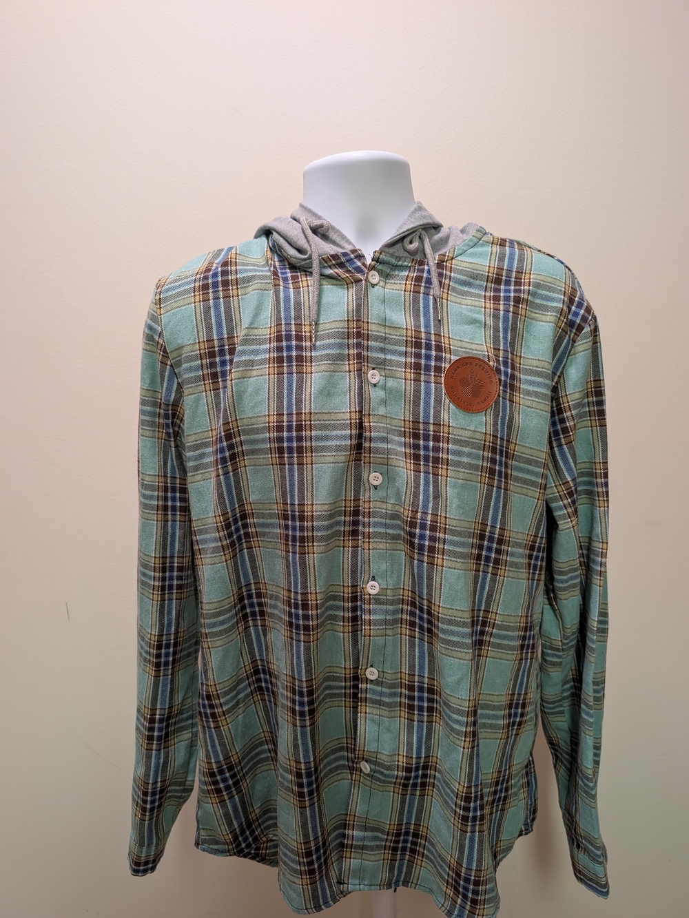 Lightweight Plaid Hooded Shirt Jacket in Mint and Brown